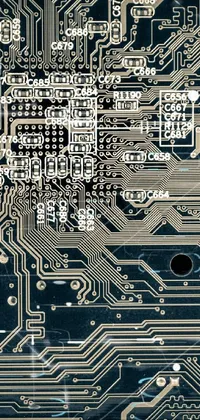 This live wallpaper for phones boasts a retro and intricately detailed design featuring a close-up of a computer circuit board