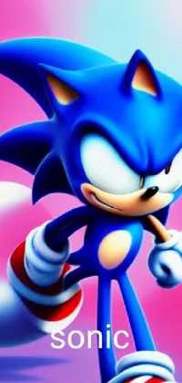 Check out this stunning Sonic the Hedgehog live wallpaper! The iconic video game character is depicted in a hot and majestic pose, standing proudly in front of a vibrant pink and blue background