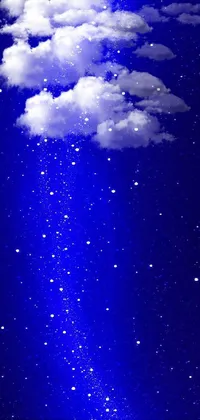 This phone live wallpaper features a stunning blue sky filled with twinkling stars, snowfall, and shooting stars