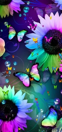 This stunning phone live wallpaper features a variety of colorful flowers and butterflies in mesmerizing animations