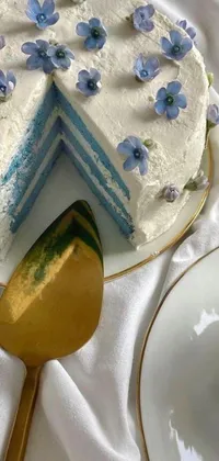 Looking for a beautiful, dreamy, and aesthetic phone wallpaper? Check out this stunning live wallpaper featuring a tempting blue and white cake with a slice missing