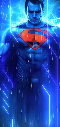 This super cool phone live wallpaper features a hero standing strong in the rain, with flashes of blue lightning electrifying the scene