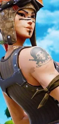 This phone live wallpaper features a close-up of a person wearing a helmet and goggles in a Fortnite skin, surrounded by flying pterosaurs