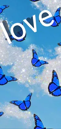 The Blue Butterflies Live Wallpaper is a stunning depiction of a group of blue butterflies flying through the air