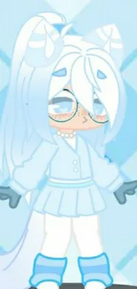 This live phone wallpaper features a beautifully designed girl with white hair and stunning blue eyes, wearing a fluffy white outfit that exudes a calming icy blue theme