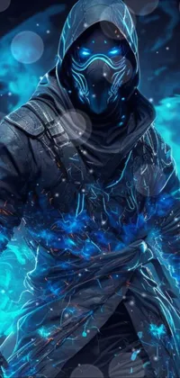 Experience the captivating power of this phone live wallpaper - a close-up of a shadow mage figure wearing a gas mask