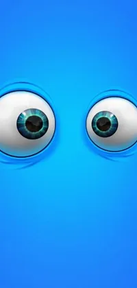 This phone live wallpaper displays a realistic image of two eyes in vector art style, set against a blue background