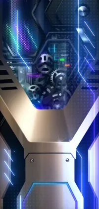 Unleash your device's futuristic potential with this cyberpunk live wallpaper, featuring a hyper-modern cell phone design with advanced metallic armor, adorned with blockchain-based technology