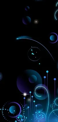 This black digital art live wallpaper features a modern and abstract design with shades of blue and purple swirling on a black background