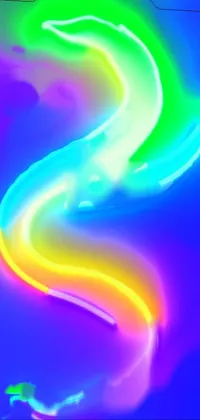 Adorn your phone with an amazing live wallpaper featuring a close-up neon wave on a blue background with rainbow gradient reflection and fluo colored details