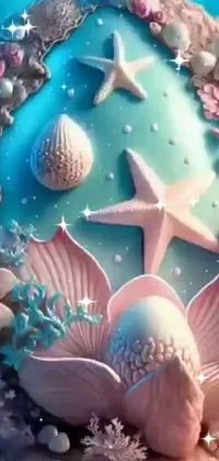 This phone live wallpaper showcases a delectable cake adorned with beautiful shells and flowers, designed using airbrush painting techniques