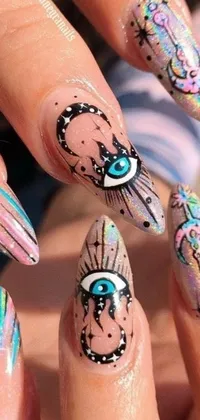This phone live wallpaper depicts a stunning and unique design on well-manicured nails