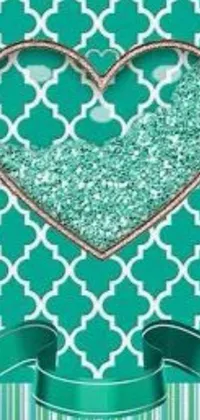 This live phone wallpaper features a stunning green card adorned with a heart symbol and a mosaic design