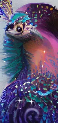 This phone live wallpaper showcases a highly intricate painting of a colorful bird