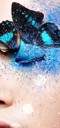 This beautiful phone live wallpaper showcases a stunning photograph featuring a butterfly sitting delicately on a woman's face