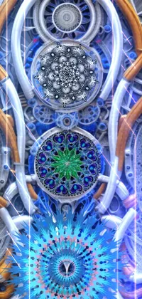 This intricate live wallpaper for your phone features generative art inspired by Ernst Haeckel, with cosmic portals behind them and detailed metalwork throughout
