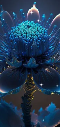 Discover the stunning Blue Flower live wallpaper for your phone! This intricate 3D sculpture features a glowing blue flower against a striking black background