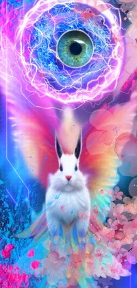 This stunning live wallpaper features a rabbit that is flying through the sky alongside a beautiful, ethereal cardinal bird