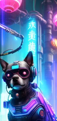 Add a fun twist to your phone's homescreen with this vibrant live wallpaper! Featuring a stylish dog wearing headphones, futuristic cyberpunk artwork, and colorful city lights, this wallpaper is perfect for anyone who loves furry art and edgy aesthetics