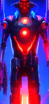 Get mesmerized with the stunning live wallpaper featuring a powerful Ultron robot standing in front of the striking neon lights