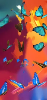 This mobile wallpaper is a vibrant and mesmerizing collage of beautiful butterflies that are soaring in the air