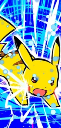 This vibrant phone live wallpaper features a close-up of a cartoon Pikachu on a blue background