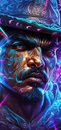 This mesmerizing phone wallpaper features a highly detailed vector art of a person wearing a hat in a fantasy art style