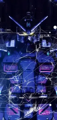 This phone live wallpaper features a man standing in front of a clock, set against a shattered glass effect background and a VHS static overlay