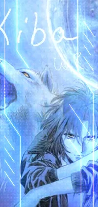 This live wallpaper for phones features a stunning scene of a young girl hugging a fierce wolf under a bright, full moon