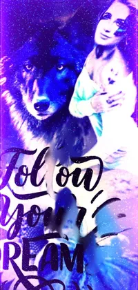 Get inspired to follow your dreams with this stunning live wallpaper featuring a woman and a wolf