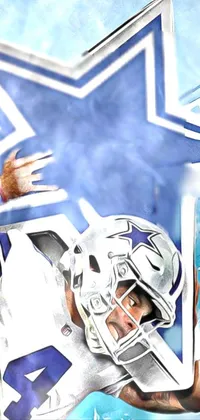 This football-themed live wallpaper depicts a powerful player holding the iconic star symbol of the Cowboys