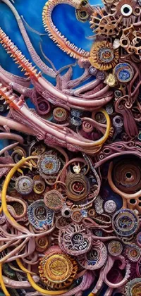 This phone live wallpaper features a highly-detailed painting of an octopus in full color
