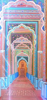 This live wallpaper features a hallway painting with ornate Turkic palace background and large gate