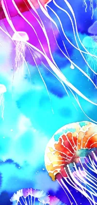 Looking for a stunning live wallpaper for your phone? Check out this beautiful watercolor painting of jellyfish