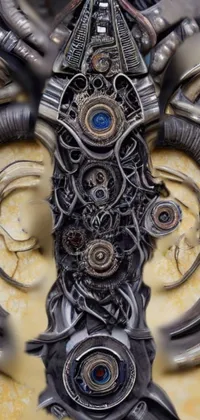 This live wallpaper style showcases a cyber steampunk art piece on a wall
