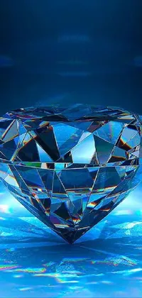 This phone Live Wallpaper features a dazzling close-up of a sparkling diamond against a blue surface, creating a mesmerizing visual effect
