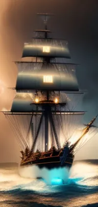 This stunning phone live wallpaper features an image of a ship sailing in the ocean