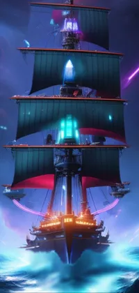 Adorn your phone screen with a captivating live wallpaper featuring a pirate-themed neon ship