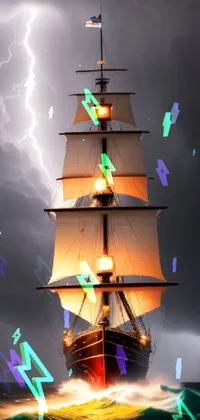 Boat Lightning Sky Live Wallpaper