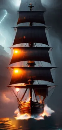 Boat Lightning Sky Live Wallpaper