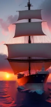 Pirate ship at sundown Live Wallpaper