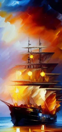 This stunning phone live wallpaper features an exquisite painting of a ship on the water, incorporating a surrealist style that ignites the imagination