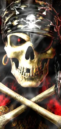 Enjoy a stunning live wallpaper featuring a pirate-inspired skull with a bandana and two crossed bones