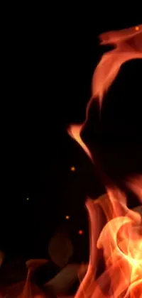 This phone live wallpaper features a stunning close-up of a blazing fire against a black background