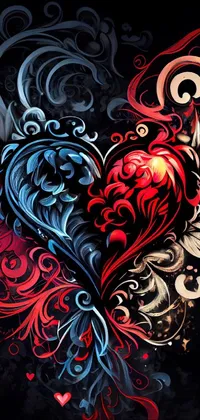 This phone live wallpaper showcases a beautiful red and blue heart with wings