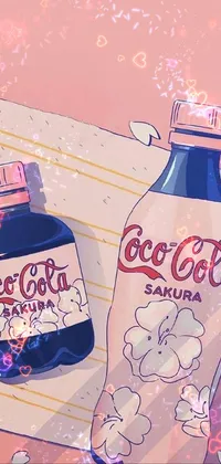 This live wallpaper features two glass bottles of soda on a wooden table, set against a vibrant pop art painting