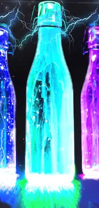 This phone live wallpaper features a trio of soda bottles showcased in vivid, mesmerizing holography