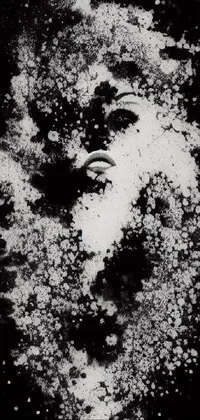 This phone live wallpaper features a captivating black and white photograph of a mysterious woman's face