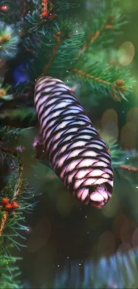 This phone live wallpaper showcases the natural beauty of a pine cone up close