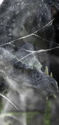 This phone live wallpaper features a photorealistic image featuring a black cat standing next to a statue of a dragon